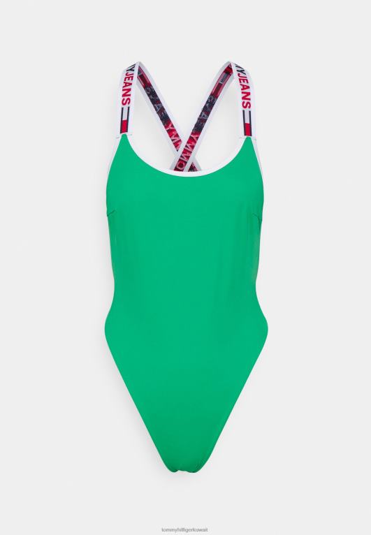 الأخضر الأساسي Tommy Hilfiger ملابس السباحة البرازيلية ذات الظهر المنخفض قطعة واحدة 446444743