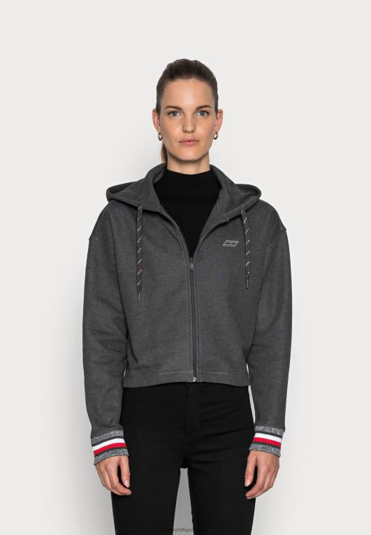 هيذر رمادي غامق Tommy Hilfiger سويت شيرت بغطاء للرأس بسحاب عادي 446444781