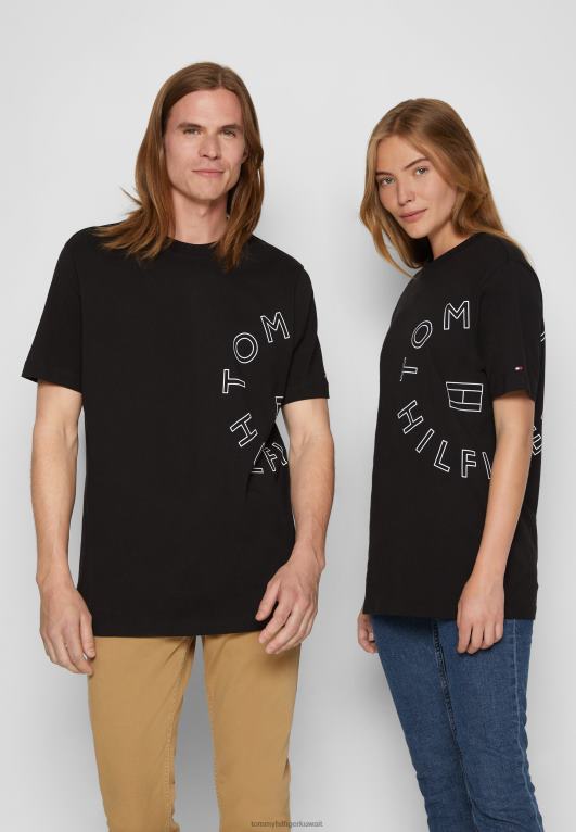 أسود Tommy Hilfiger تي شيرت مطبوع برسومات دائرية للجنسين 446444868