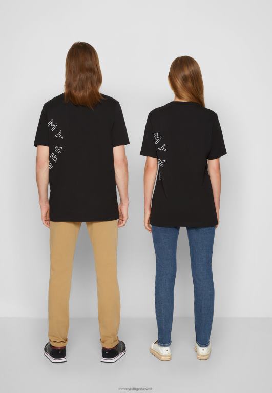 أسود Tommy Hilfiger تي شيرت مطبوع برسومات دائرية للجنسين 446444868