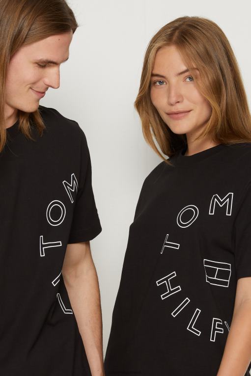 أسود Tommy Hilfiger تي شيرت مطبوع برسومات دائرية للجنسين 446444868