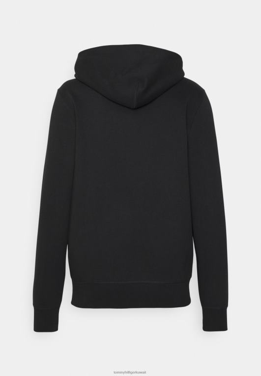 أسود Tommy Hilfiger سويت شيرت بغطاء للرأس بعلم خطي وسحاب 446444889