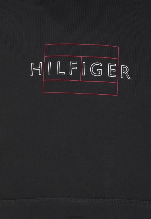 أسود Tommy Hilfiger سويت شيرت بغطاء للرأس بعلم خطي وسحاب 446444889