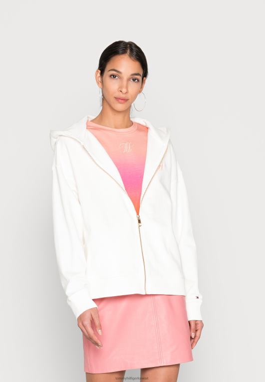 بيج فاتح Tommy Hilfiger سترة بغطاء للرأس بسحاب كامل مريحة 446444901