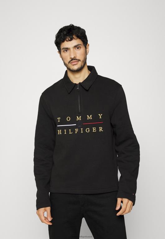 أسود Tommy Hilfiger كنزة برقبة وهمية وشعار الماركة 446445083