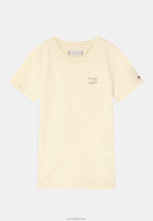 الأبيض القديم Tommy Hilfiger تي شيرت أساسي بنص صبغ طبيعي 446445094