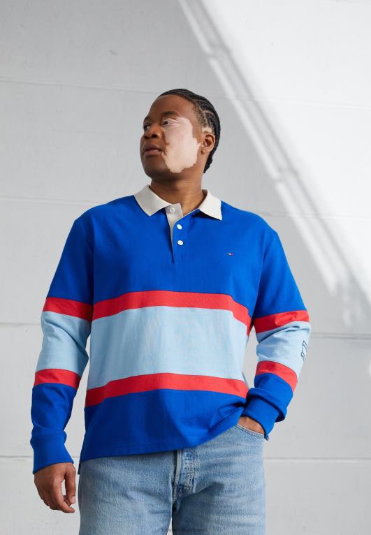 جزيرة يونانية زرقاء/متعددة Tommy Hilfiger قميص بولو الرجبي 446445099