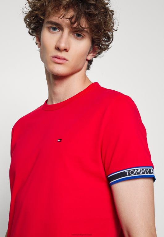 الأحمر الأساسي Tommy Hilfiger تي شيرت مطبوع عليه أساور أكمام 446445235