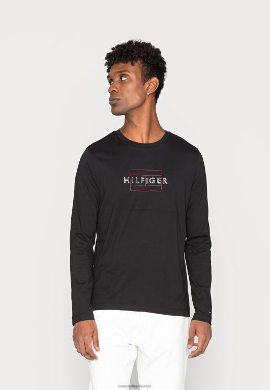 أسود Tommy Hilfiger تيشيرت بأكمام طويلة بعلم خطي، قميص بأكمام طويلة 446445238