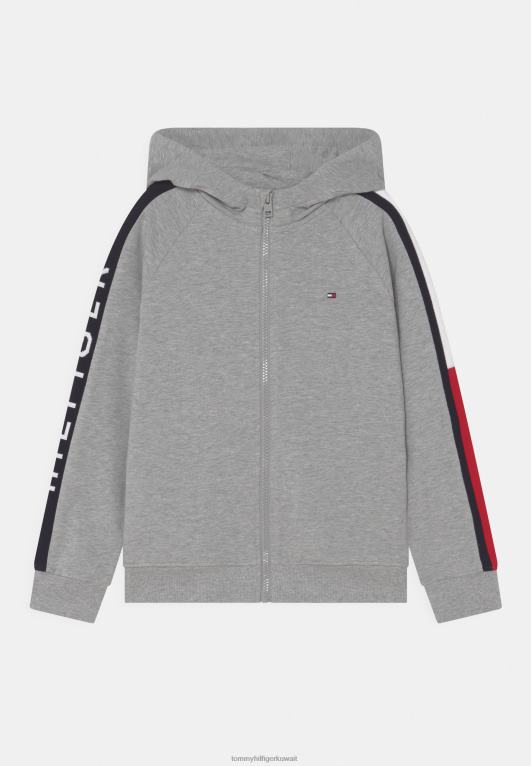 هيذر رمادي فاتح Tommy Hilfiger سويت شيرت بغطاء رأس العلم من خلال سويت شيرت بسحاب للجنسين 446445287