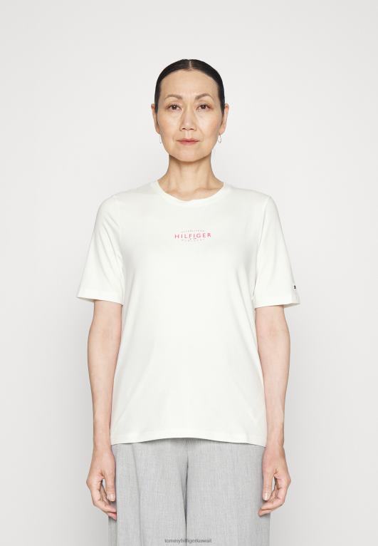بيج فاتح Tommy Hilfiger تي شيرت مطبوع ذو علامة تجارية جديدة 446445346