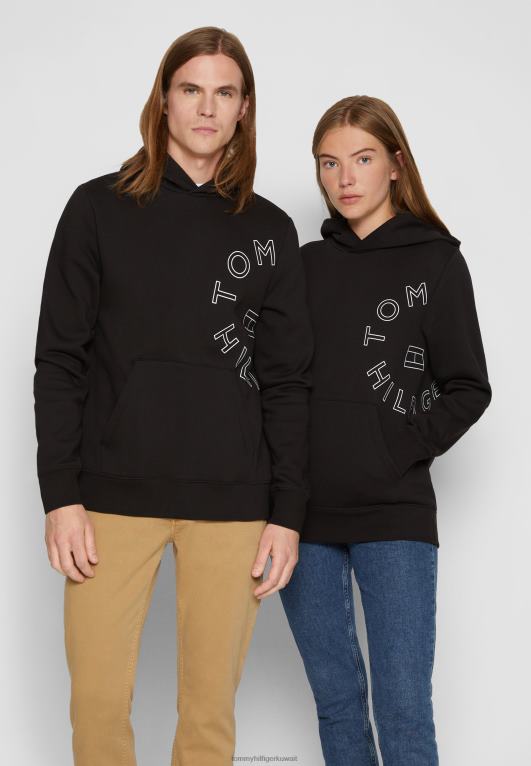 أسود Tommy Hilfiger سويت شيرت بغطاء للرأس برسومات دائرية للجنسين 446445356