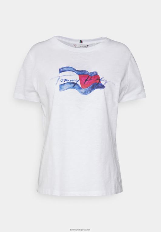 البصرية الأبيض Tommy Hilfiger تي شيرت مطبوع عليه علم الحركة العادية 446445358