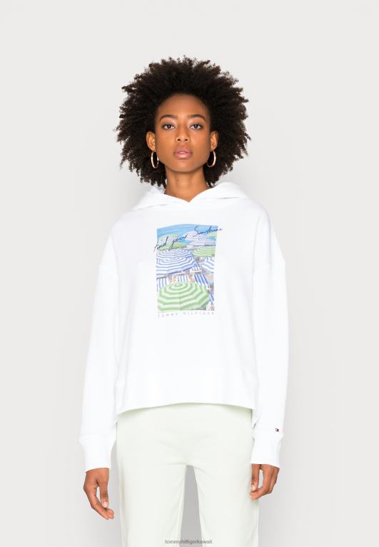 رسم أبيض/مظلة Tommy Hilfiger سترة هوديي مريحة بطبعة الصور 446445359