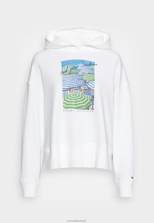 رسم أبيض/مظلة Tommy Hilfiger سترة هوديي مريحة بطبعة الصور 446445359