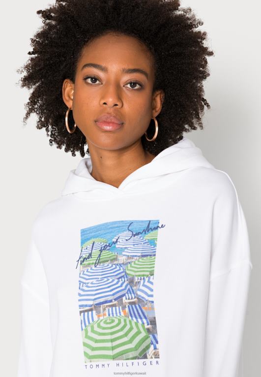 رسم أبيض/مظلة Tommy Hilfiger سترة هوديي مريحة بطبعة الصور 446445359