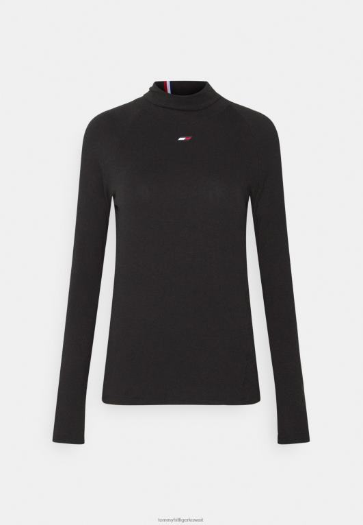 أسود Tommy Hilfiger تي شيرت عالي بأكمام طويلة 446445419