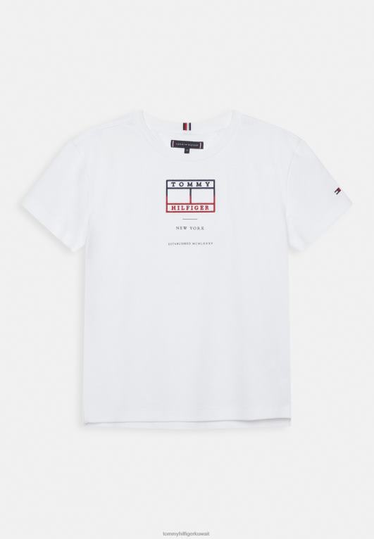 أبيض Tommy Hilfiger تي شيرت بطبعة علم مطرز 446445435