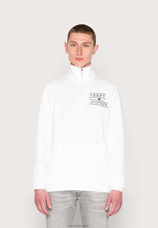 أبيض Tommy Hilfiger سويت شيرت من النوع الثقيل للجنسين بشعار مكدس ومكدس 446445456