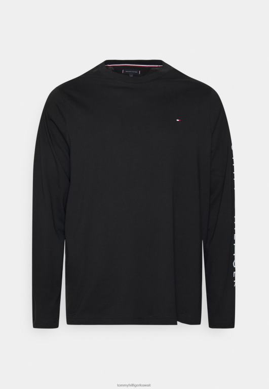 أسود Tommy Hilfiger تيشيرت بأكمام طويلة وشعار الماركة بأكمام طويلة 446445509