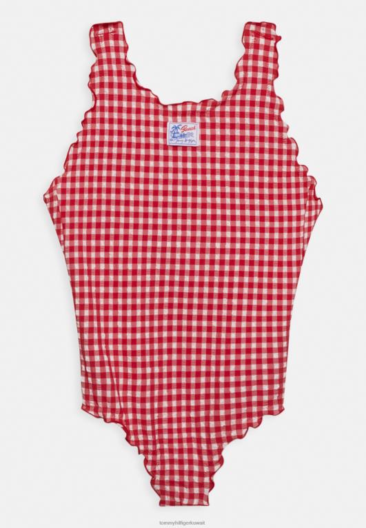 القماش القطني الأحمر والأبيض الأساسي Tommy Hilfiger ملابس السباحة من قطعة واحدة 446445565