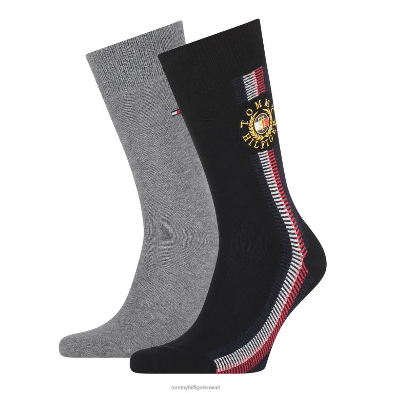 أسود Tommy Hilfiger عبوة من قطعتين من الجوارب ذات الشعار العالمي 44644557