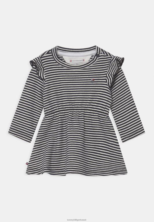 الأبيض القديم / متعدد Tommy Hilfiger فستان جيرسي للأطفال بكشكشة 446445663