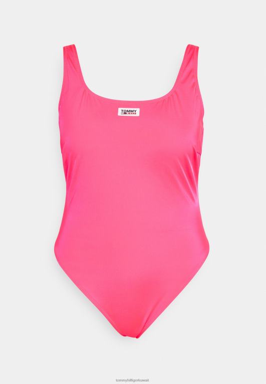 الوردي المفرط Tommy Hilfiger بدلة سباحة منحنية من قطعة واحدة مغرفة للخلف 446445692