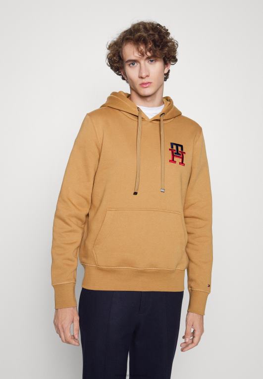 البني الفاتح Tommy Hilfiger هوديي بغطاء رأس ومونوغرام أساسي 446445743