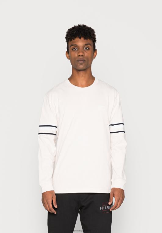 ريشة بيضاء Tommy Hilfiger كم شريط تي شيرت كاجوال بأكمام طويلة 446445834