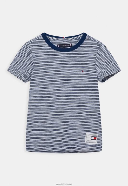 أزرق أبيض Tommy Hilfiger تي شيرت بطباعة شريط النيلي 446445848
