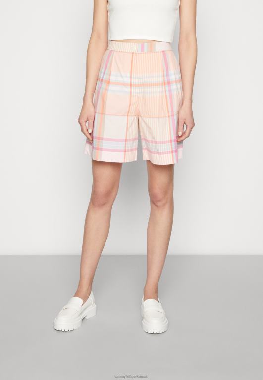 الخوخ غروب الشمس Tommy Hilfiger مدراس تحقق من السراويل القصيرة ذات الثنيات 446445913