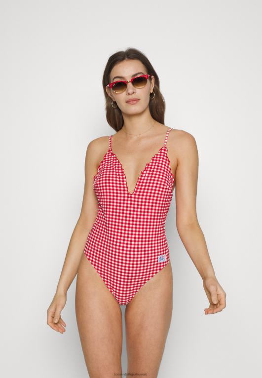 الأساسي أحمر/أبيض Tommy Hilfiger يغرق ملابس السباحة قطعة واحدة 446445945