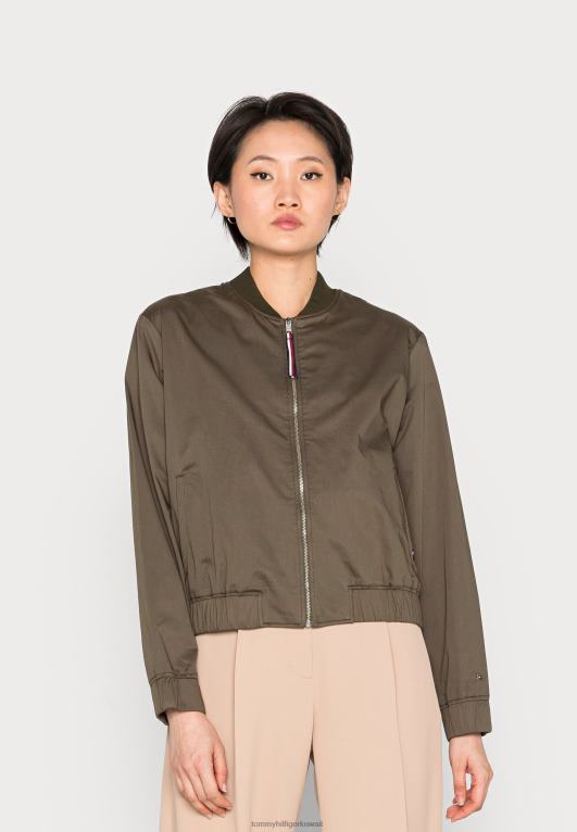الجيش الأخضر Tommy Hilfiger سترة بومبر من الساتان 446446112