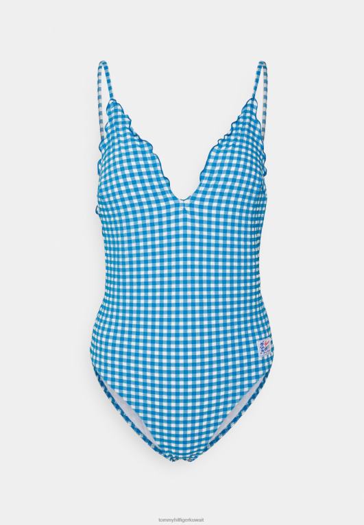جزيرة زرقاء/بيضاء Tommy Hilfiger يغرق ملابس السباحة قطعة واحدة 446446128