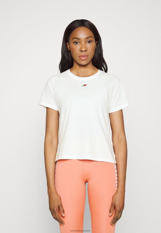 بيج فاتح Tommy Hilfiger تي شيرت رياضي أساسي عادي 446446324