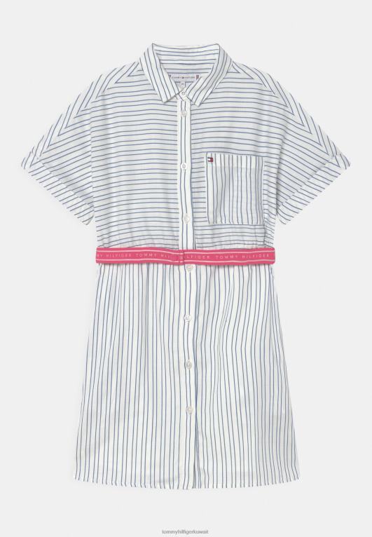 الأبيض القديم Tommy Hilfiger فستان قميص مخطط منظم 446446447