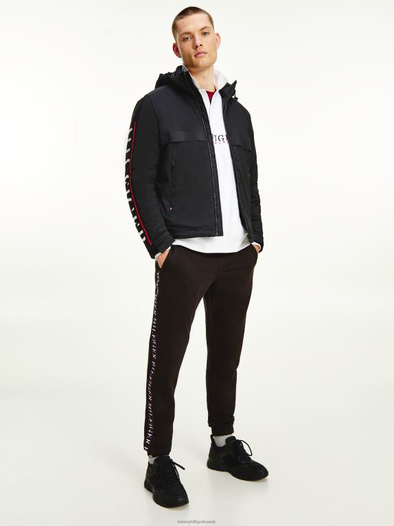 أسود Tommy Hilfiger سترة بغطاء رأس قابلة للإزالة وأكمام شعار 44644645