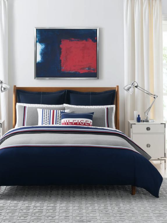 القوات البحرية Tommy Hilfiger طقم غطاء لحاف رياضي مخطط سرير مزدوج 4464466