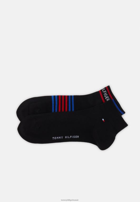 أسود Tommy Hilfiger جوارب رجالية ربع بريتون مخططة، عبوة من قطعتين 446446930