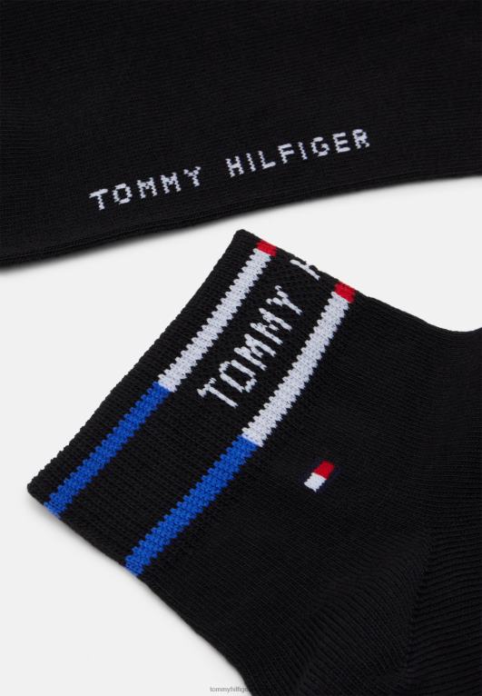 أسود Tommy Hilfiger جوارب رجالية ربع بريتون مخططة، عبوة من قطعتين 446446930
