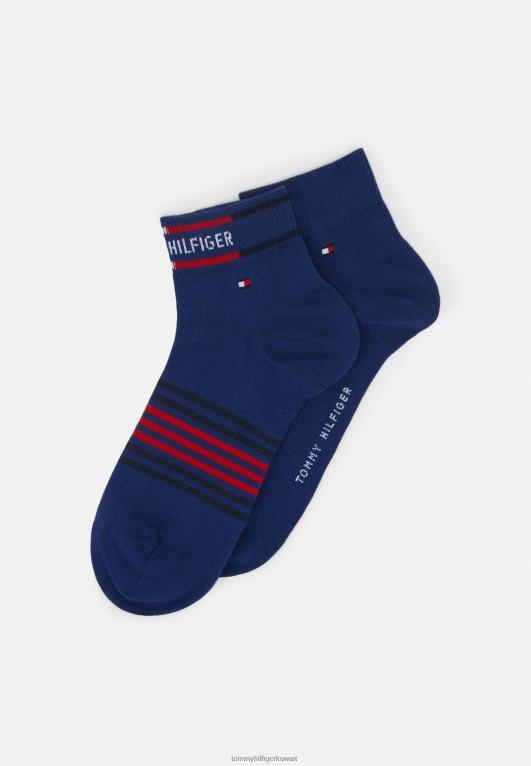 أعماق زرقاء Tommy Hilfiger جوارب رجالية ربع بريتون مخططة، عبوة من قطعتين 446446942
