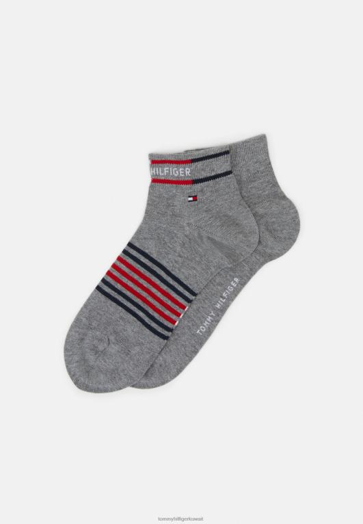 مزيج رمادي متوسط Tommy Hilfiger جوارب رجالية ربع بريتون مخططة، عبوة من قطعتين 446446988