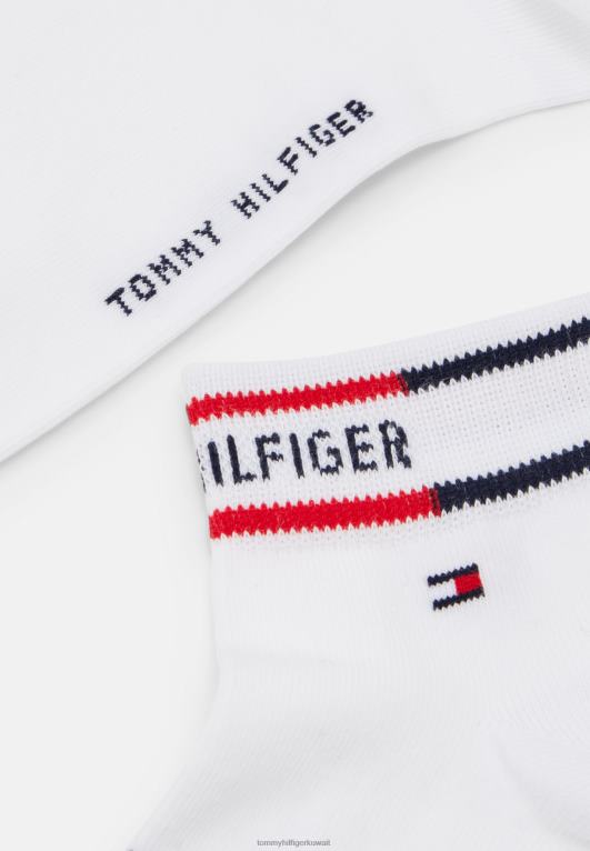 أبيض Tommy Hilfiger جوارب رجالية ربع بريتون مخططة، عبوة من قطعتين 446447023