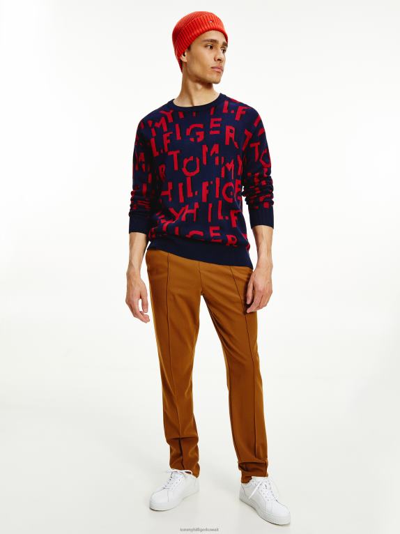 سماء الصحراء/سباق القوارب أحمر/أسود Tommy Hilfiger كنزة برقبة دائرية وشعار الماركة 44644703