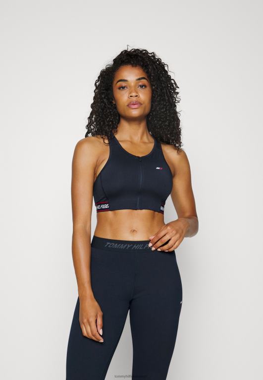 شريط ذو علامة تجارية لسماء الصحراء Tommy Hilfiger حمالة صدر رياضية متوسطة الدعم بسحاب من خلال الشريط 446447097