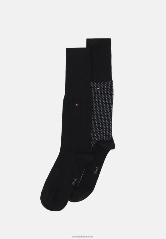 أسود Tommy Hilfiger جوارب طويلة للركبة للرجال برسومات جرافيكية مكونة من قطعتين 446447141
