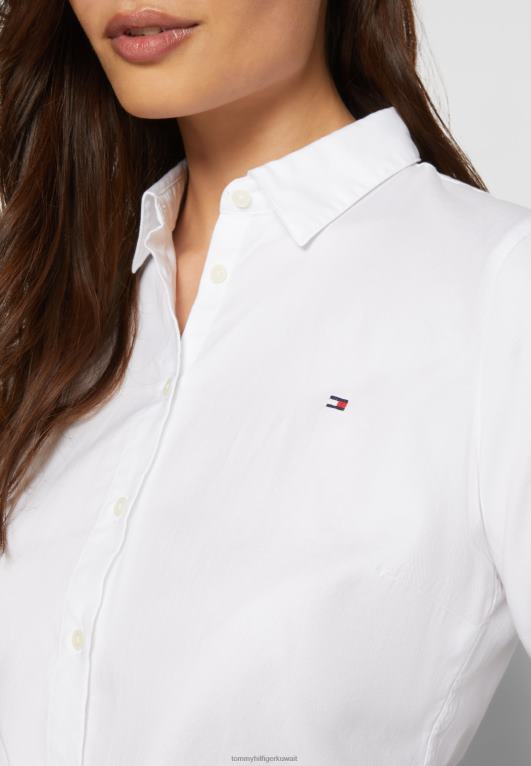 الأبيض الكلاسيكي Tommy Hilfiger بلوزة تراثية ذات قصة عادية بأزرار سفلية 446447203