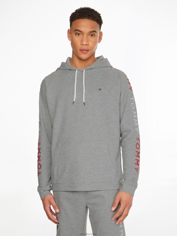 هيذر رمادي متوسط Tommy Hilfiger هودي بأكمام مطرزة بشعار الماركة 44644722