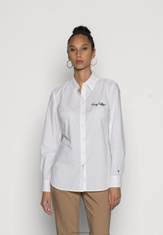 البصرية الأبيض Tommy Hilfiger البوبلين بلوزتها العادية ذات الأزرار 446447293